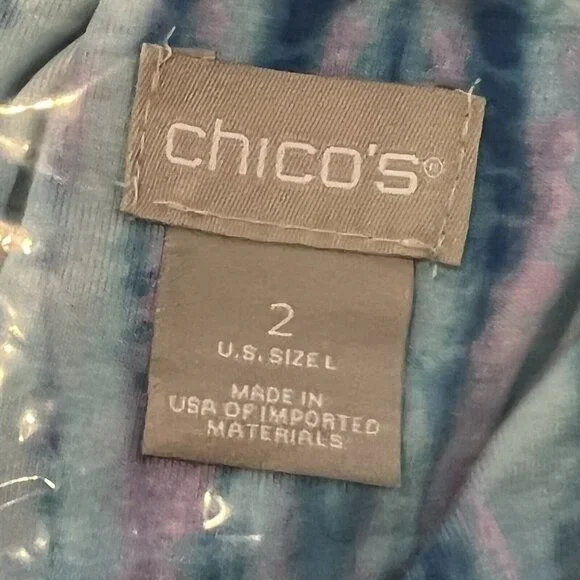 Chico's Tie Dye T Shirt Blouse Tie Front WaterColor Blue Purple NWT Large - Picture 11 of 12